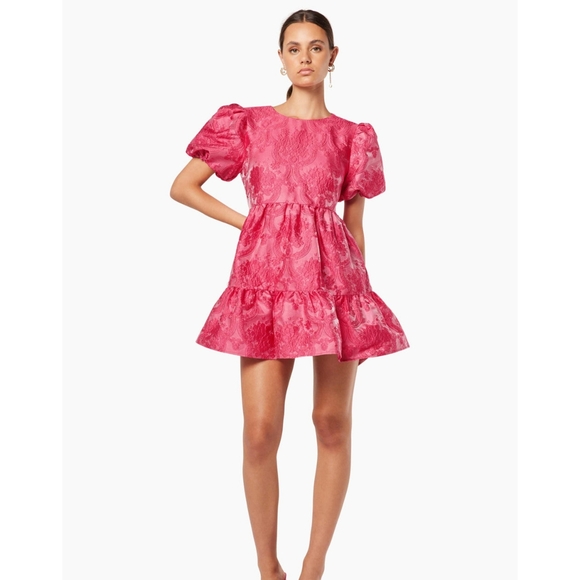 Elliatt Dresses & Skirts - ELLIATT Wylla Dress Hot Pink Puff Sleeve Ruffle Mini Dress Tie Back XS